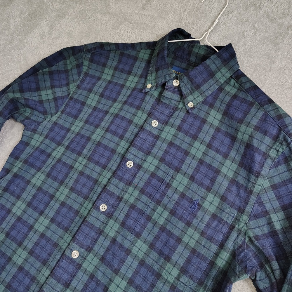 Ralph Lauren Button Up Shirt Mens S Blue Pony Scotch Plaid Slim Fit Button Down